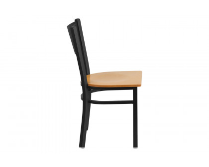 BLNK HERCULES Series Black Metal Grid Back Restaurant Chair with Wood Seat - Natural