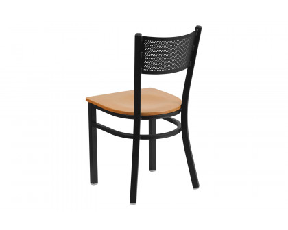 BLNK HERCULES Series Black Metal Grid Back Restaurant Chair with Wood Seat - Natural