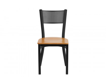 BLNK HERCULES Series Black Metal Grid Back Restaurant Chair with Wood Seat - Natural