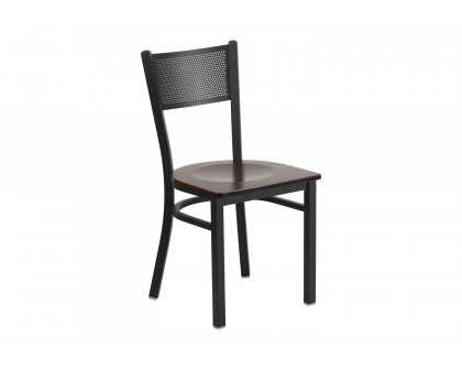 BLNK HERCULES Series Black Metal Grid Back Restaurant Chair with Wood Seat