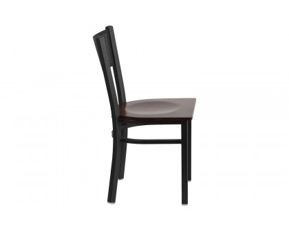 BLNK HERCULES Series Black Metal Grid Back Restaurant Chair with Wood Seat - Walnut