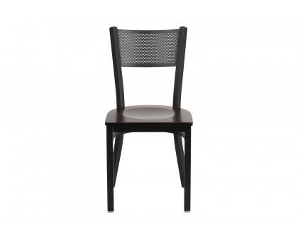 BLNK HERCULES Series Black Metal Grid Back Restaurant Chair with Wood Seat - Walnut