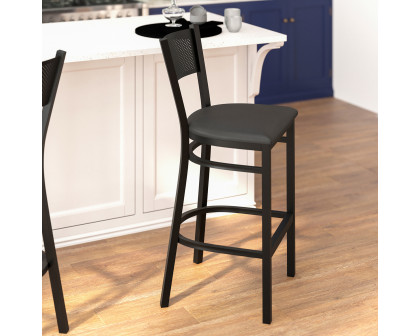 BLNK HERCULES Series Black Metal Grid Back Restaurant Bar Stool with Vinyl Seat