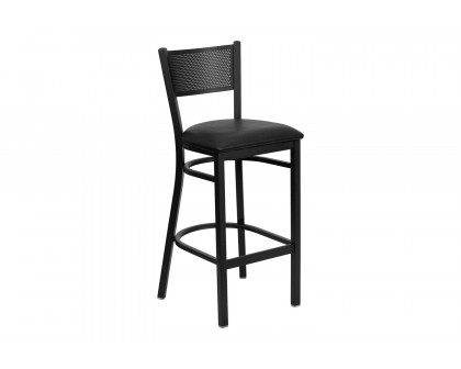 BLNK HERCULES Series Black Metal Grid Back Restaurant Bar Stool with Vinyl Seat - Black