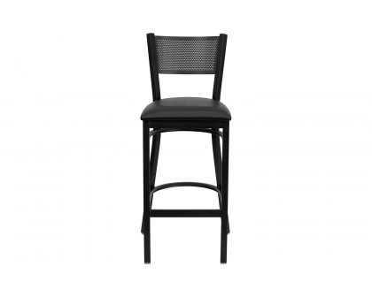 BLNK HERCULES Series Black Metal Grid Back Restaurant Bar Stool with Vinyl Seat - Black