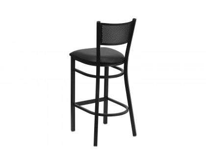 BLNK HERCULES Series Black Metal Grid Back Restaurant Bar Stool with Vinyl Seat - Black