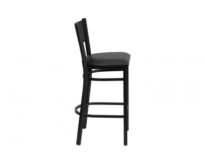 BLNK HERCULES Series Black Metal Grid Back Restaurant Bar Stool with Vinyl Seat - Black