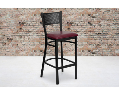 BLNK HERCULES Series Black Metal Grid Back Restaurant Bar Stool with Vinyl Seat