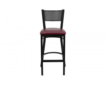 BLNK HERCULES Series Black Metal Grid Back Restaurant Bar Stool with Vinyl Seat - Burgundy