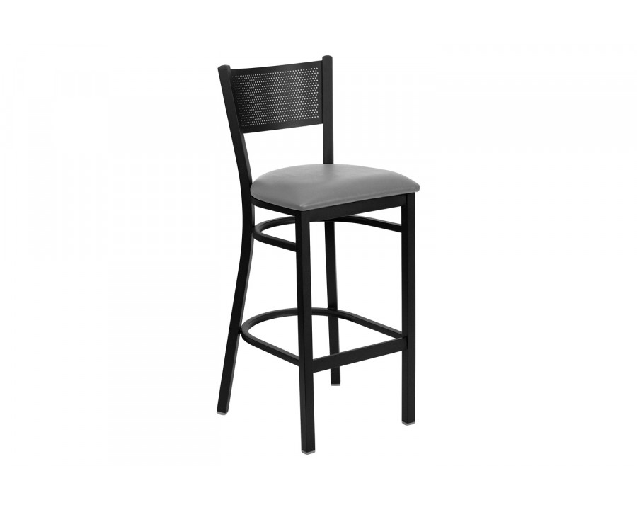 BLNK - HERCULES Series Black Metal Grid Back Restaurant Bar Stool with Custom Upholstered Seat