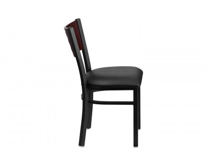 BLNK HERCULES Series Black Metal Cutout Back Restaurant Chair with Mahogany Wood Back and Vinyl Seat - Black