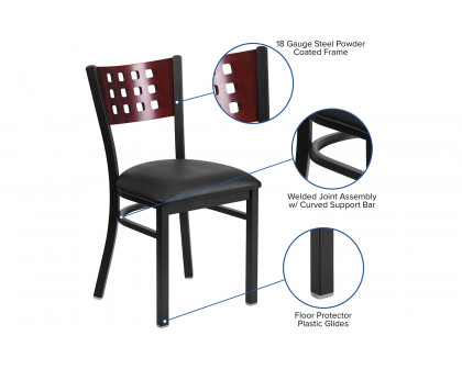 BLNK HERCULES Series Black Metal Cutout Back Restaurant Chair with Mahogany Wood Back and Vinyl Seat - Black