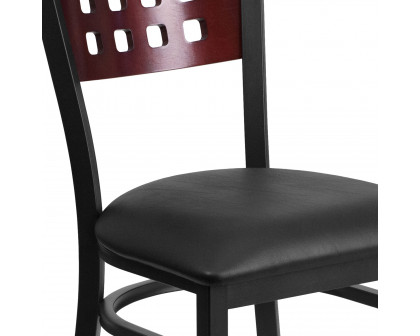 BLNK HERCULES Series Black Metal Cutout Back Restaurant Chair with Mahogany Wood Back and Vinyl Seat - Black