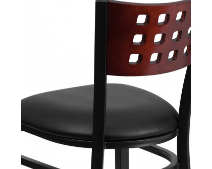 BLNK HERCULES Series Black Metal Cutout Back Restaurant Chair with Mahogany Wood Back and Vinyl Seat - Black