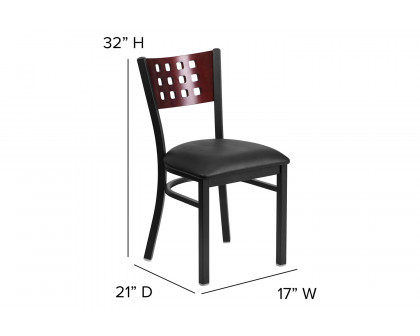 BLNK HERCULES Series Black Metal Cutout Back Restaurant Chair with Mahogany Wood Back and Vinyl Seat - Black