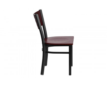 BLNK - HERCULES Series Black Metal Cutout Back Restaurant Chair with Mahogany Wood Back and Seat