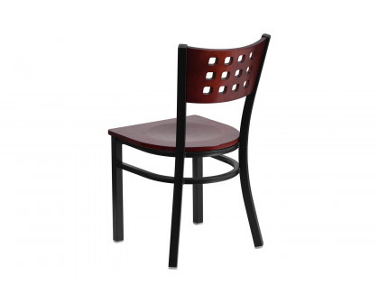 BLNK - HERCULES Series Black Metal Cutout Back Restaurant Chair with Mahogany Wood Back and Seat