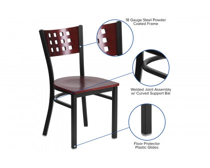 BLNK - HERCULES Series Black Metal Cutout Back Restaurant Chair with Mahogany Wood Back and Seat