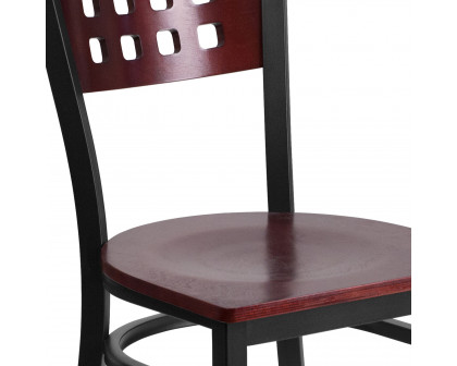 BLNK - HERCULES Series Black Metal Cutout Back Restaurant Chair with Mahogany Wood Back and Seat