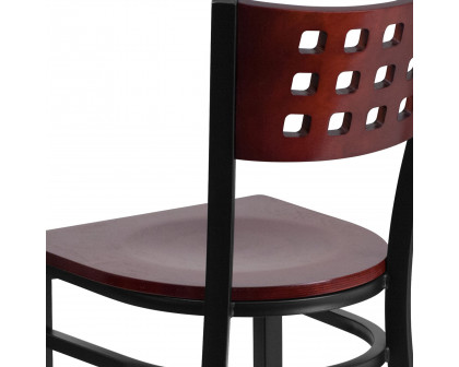 BLNK - HERCULES Series Black Metal Cutout Back Restaurant Chair with Mahogany Wood Back and Seat