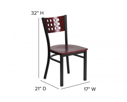 BLNK - HERCULES Series Black Metal Cutout Back Restaurant Chair with Mahogany Wood Back and Seat