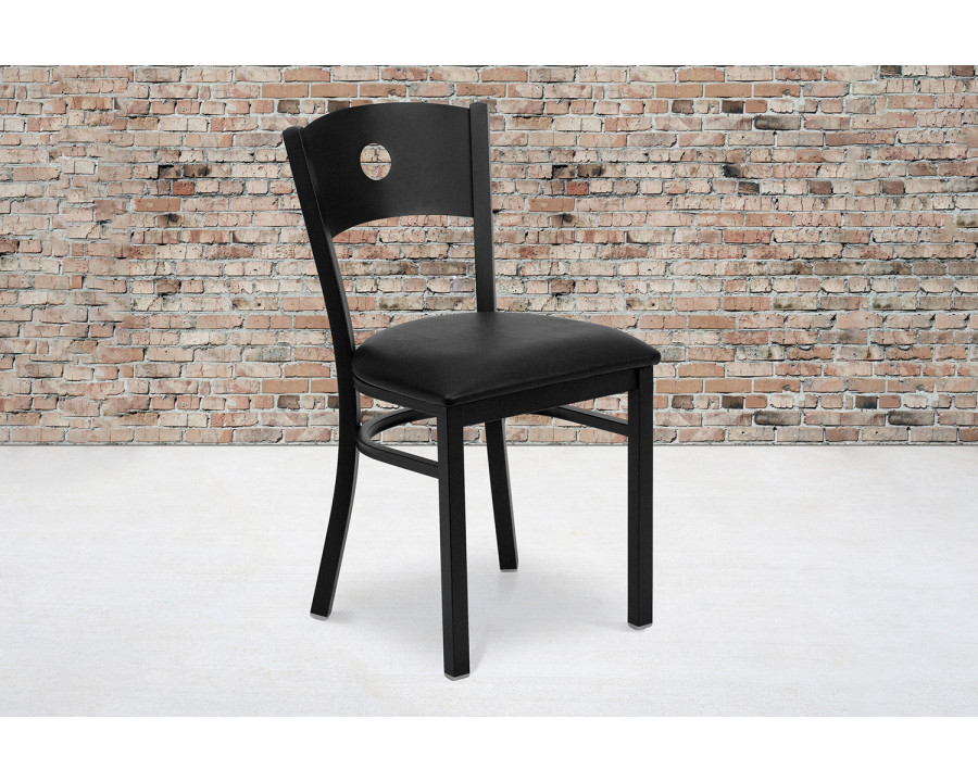 BLNK HERCULES Series Black Metal Circle Back Restaurant Chair with Vinyl Seat