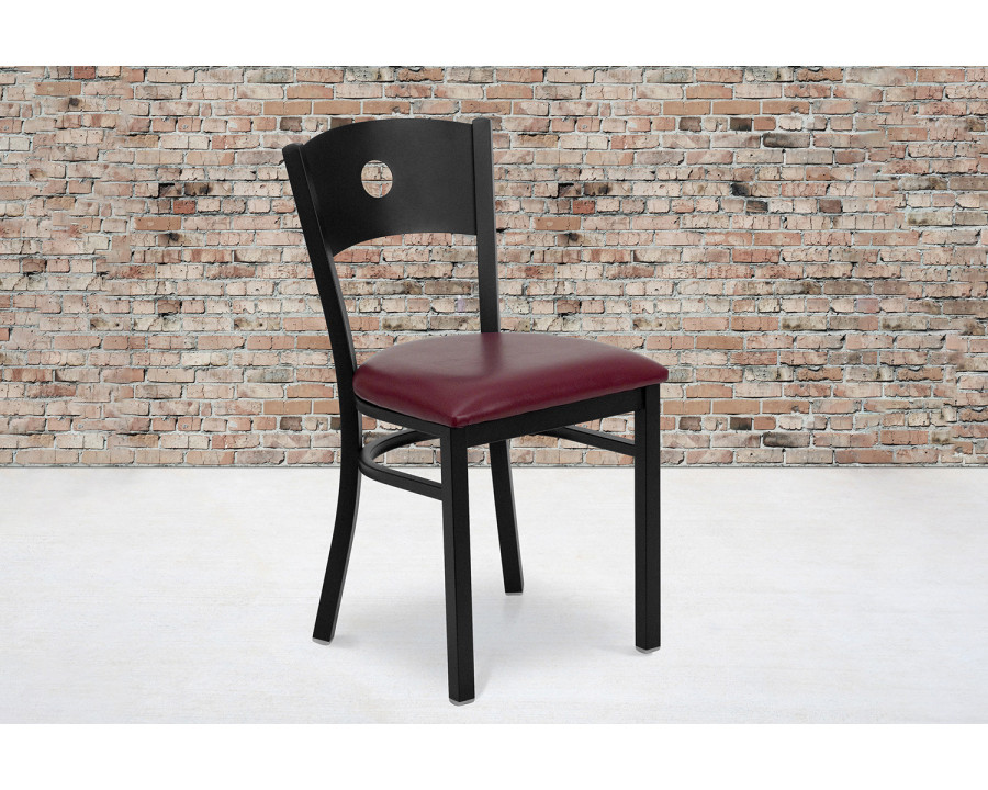 BLNK HERCULES Series Black Metal Circle Back Restaurant Chair with Burgundy Vinyl Seat