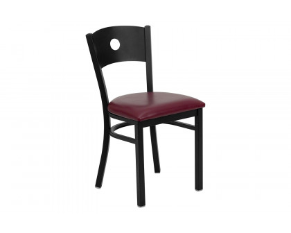 BLNK HERCULES Series Black Metal Circle Back Restaurant Chair with Burgundy Vinyl Seat