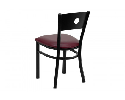 BLNK HERCULES Series Black Metal Circle Back Restaurant Chair with Burgundy Vinyl Seat