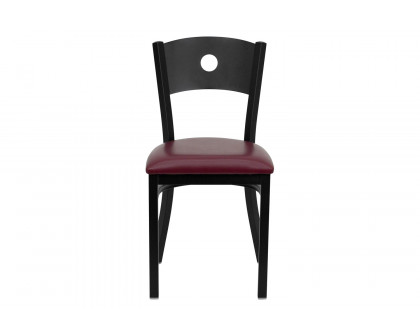 BLNK HERCULES Series Black Metal Circle Back Restaurant Chair with Burgundy Vinyl Seat