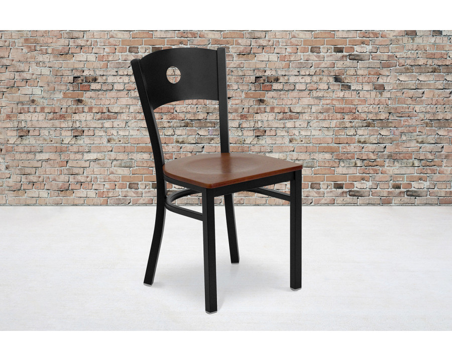 BLNK - HERCULES Series Black Metal Circle Back Restaurant Chair with Wood Seat