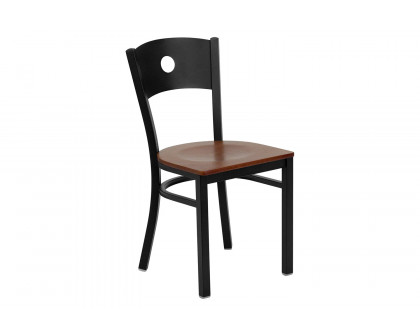 BLNK - HERCULES Series Black Metal Circle Back Restaurant Chair with Wood Seat