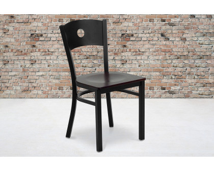 BLNK - HERCULES Series Black Metal Circle Back Restaurant Chair with Wood Seat