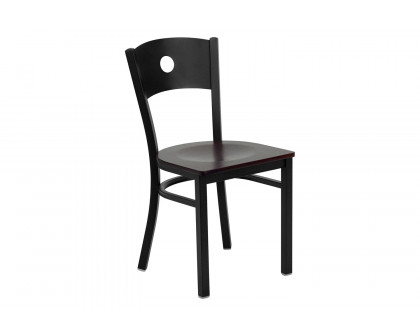 BLNK HERCULES Series Black Metal Circle Back Restaurant Chair with Wood Seat - Mahogany