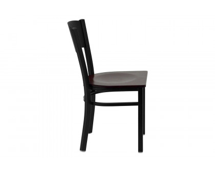 BLNK HERCULES Series Black Metal Circle Back Restaurant Chair with Wood Seat - Mahogany