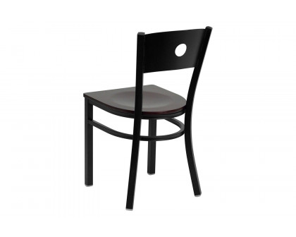 BLNK HERCULES Series Black Metal Circle Back Restaurant Chair with Wood Seat - Mahogany