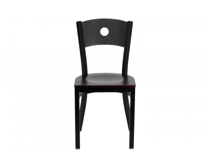 BLNK HERCULES Series Black Metal Circle Back Restaurant Chair with Wood Seat - Mahogany