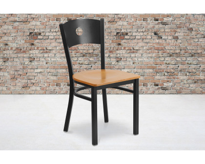 BLNK - HERCULES Series Black Metal Circle Back Restaurant Chair with Wood Seat