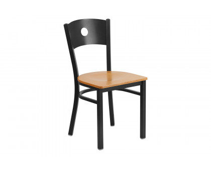 BLNK HERCULES Series Black Metal Circle Back Restaurant Chair with Wood Seat - Natural