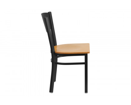 BLNK HERCULES Series Black Metal Circle Back Restaurant Chair with Wood Seat - Natural