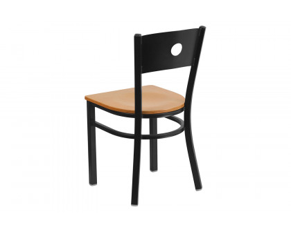 BLNK HERCULES Series Black Metal Circle Back Restaurant Chair with Wood Seat - Natural