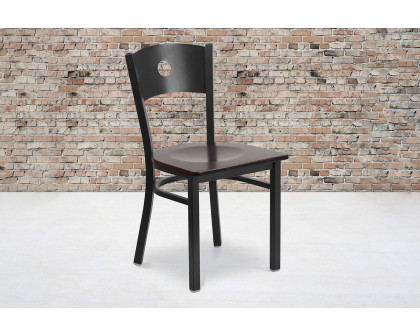 BLNK - HERCULES Series Black Metal Circle Back Restaurant Chair with Wood Seat