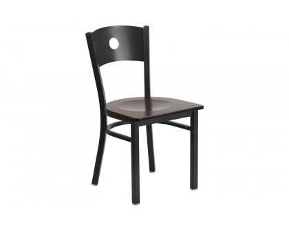 BLNK HERCULES Series Black Metal Circle Back Restaurant Chair with Wood Seat - Walnut