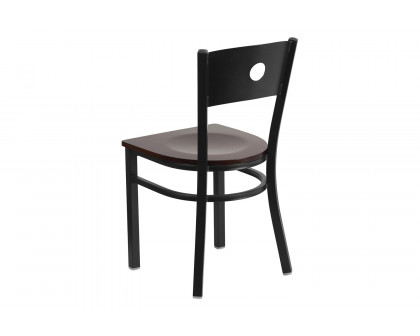 BLNK HERCULES Series Black Metal Circle Back Restaurant Chair with Wood Seat - Walnut