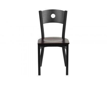 BLNK HERCULES Series Black Metal Circle Back Restaurant Chair with Wood Seat - Walnut