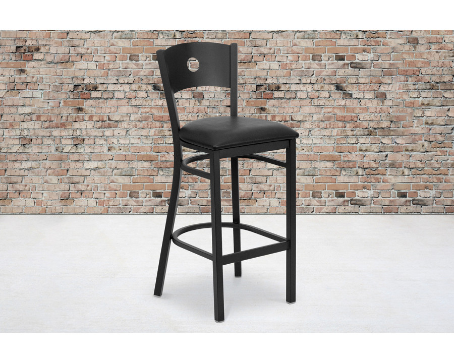 BLNK HERCULES Series Black Metal Circle Back Restaurant Bar Stool with Vinyl Seat