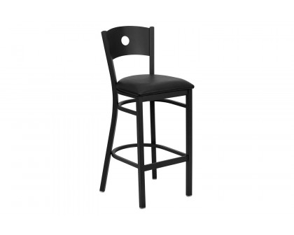 BLNK HERCULES Series Black Metal Circle Back Restaurant Bar Stool with Vinyl Seat