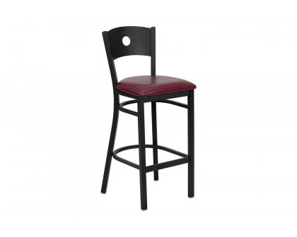 BLNK HERCULES Series Black Metal Circle Back Restaurant Bar Stool with Vinyl Seat - Burgundy