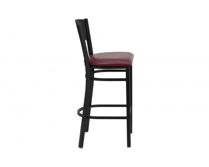 BLNK HERCULES Series Black Metal Circle Back Restaurant Bar Stool with Vinyl Seat - Burgundy