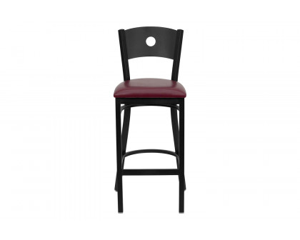 BLNK HERCULES Series Black Metal Circle Back Restaurant Bar Stool with Vinyl Seat - Burgundy